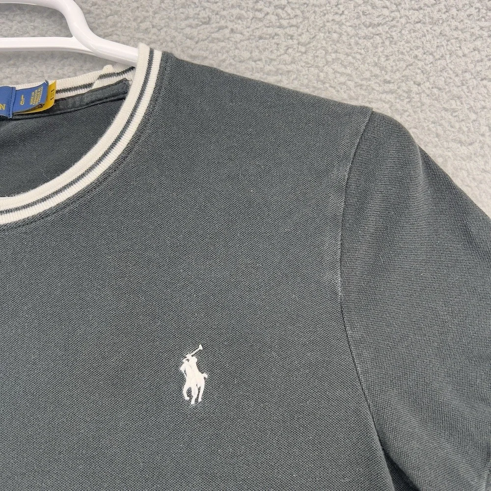 Polo Ralph Lauren Custom Slim Fit Black Crew Neck T-Shirt Men's Size Large Embro